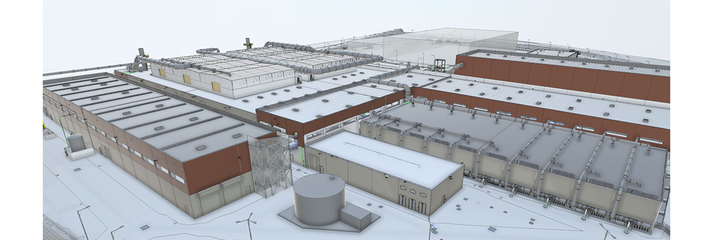 Render dell'impianto Forsu. Impianto di trattamento di rifiuto urbani non pericolosi.