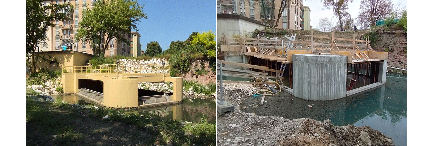 Attività di ripristino della Fossa magistrale a Mantova, foto prima e dopo.