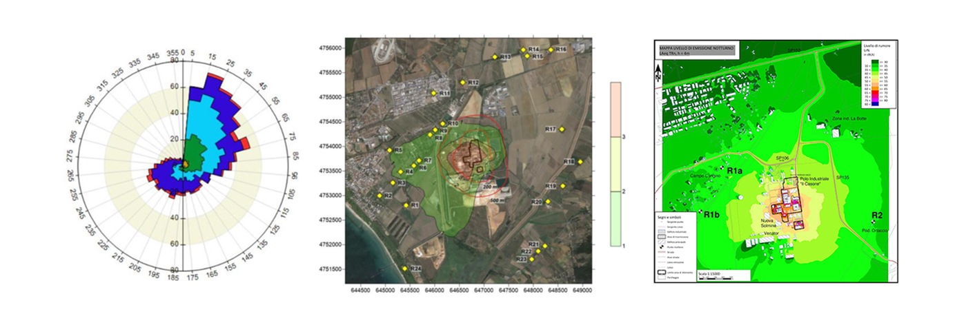 Mappe di rilevamenti di area circostante a impianto di trattamento rifiuti liquidi.